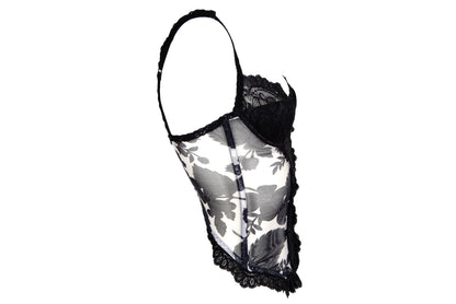 Marvel by La Perla black lace and floral mesh lace up front bustier