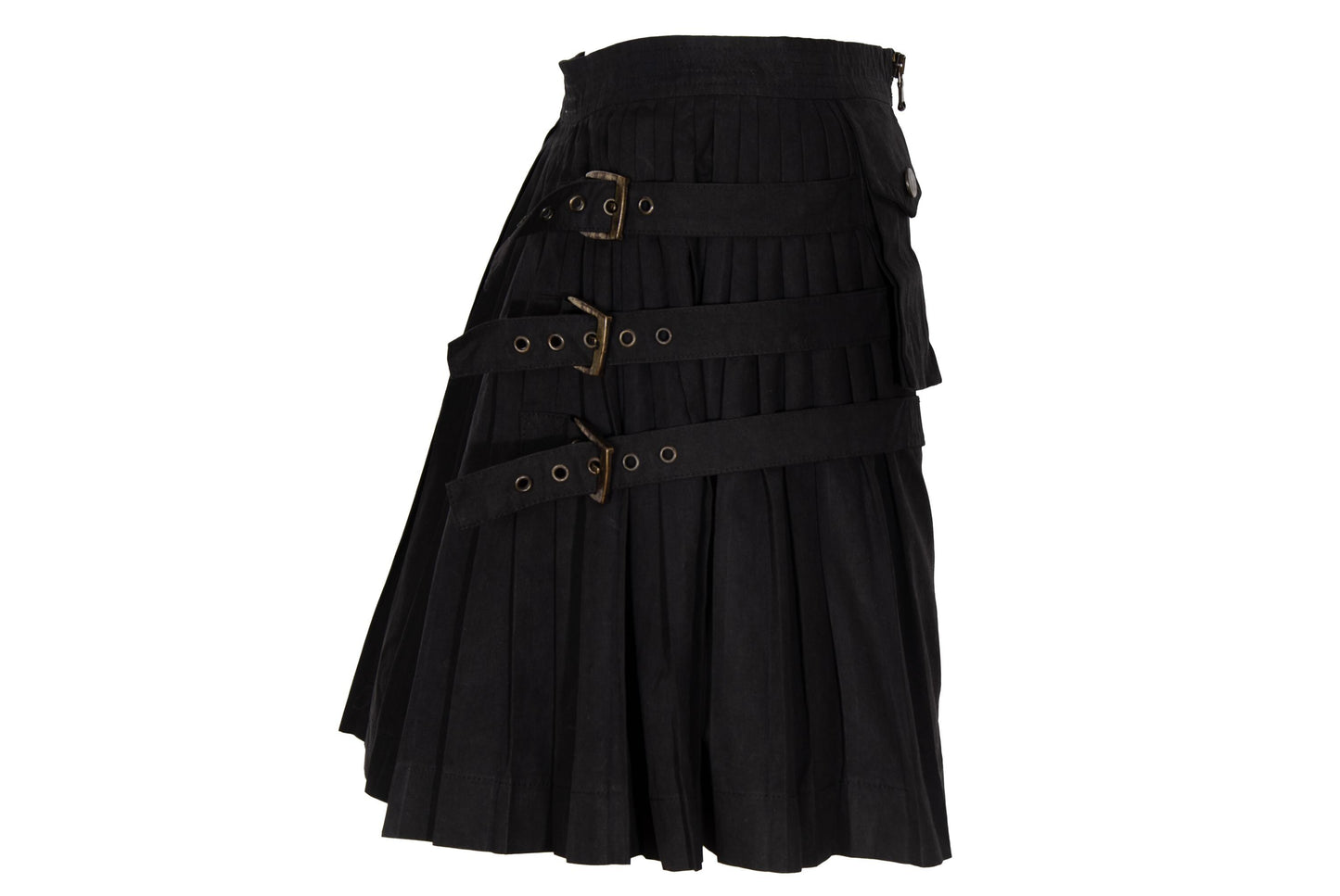 Vintage Antonio Berardi Pleated Mini Skirt Buckle Strap, Military Style