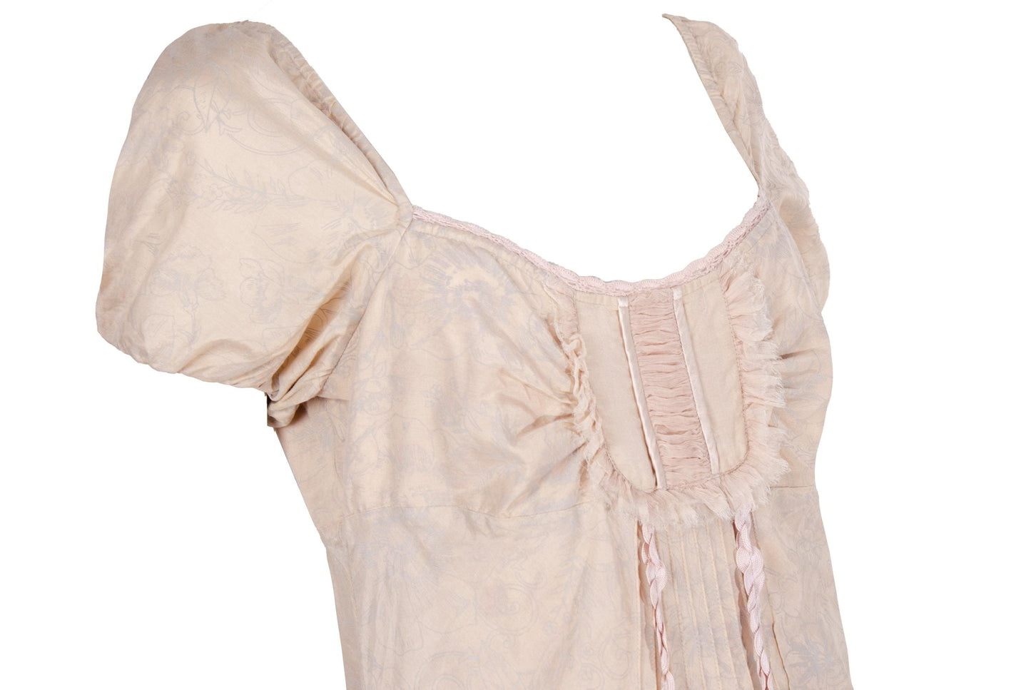 Vintage silk and cotton blend soft pink milkmaid puffy sleeves midi dress
