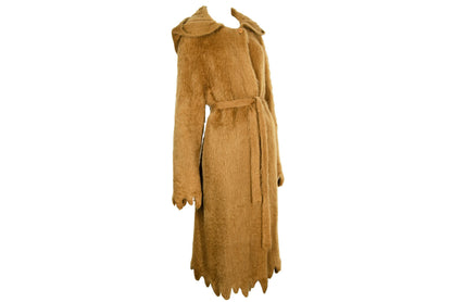 RARE 1970s Thierry Mugler fuzzy mohair wool scalloped hem hooded coat / Mugler mohair knit belted robe coat / Made in Italy