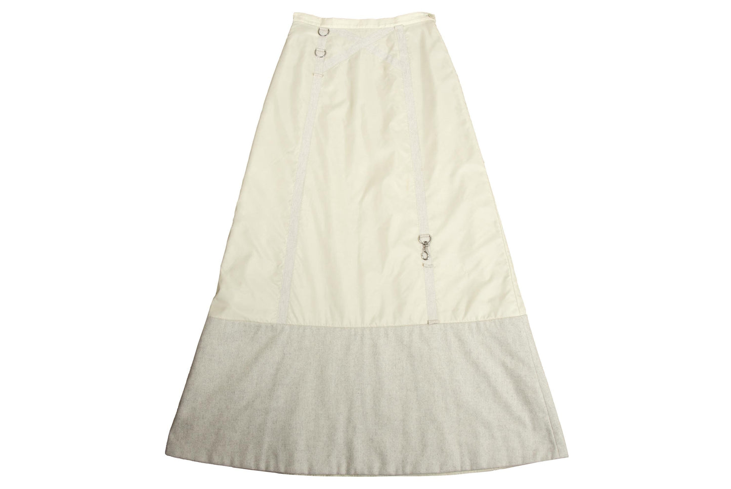 2000s Simultaneous Maxi Skirt, Beige Wool & Nylon, D-Ring Detail, Size S
