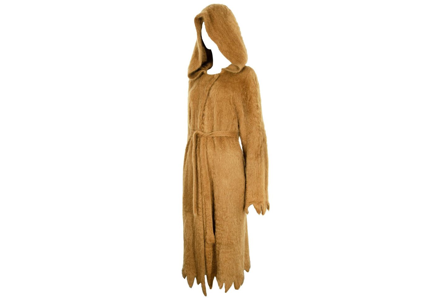 RARE 1970s Thierry Mugler fuzzy mohair wool scalloped hem hooded coat / Mugler mohair knit belted robe coat / Made in Italy