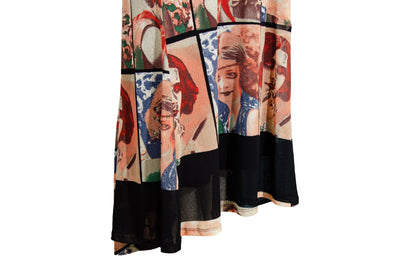 90s Spanish designer mesh portrait print maxi dress / Made in Spain