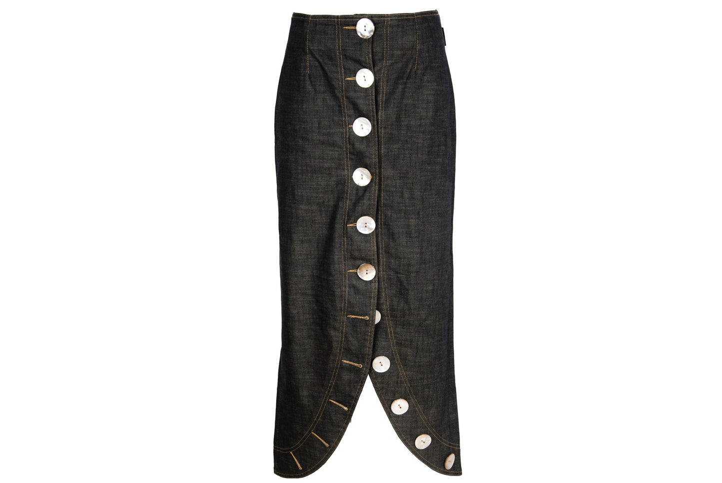 Vintage French designer oversized button front asymmetrical denim skirt - Made in France