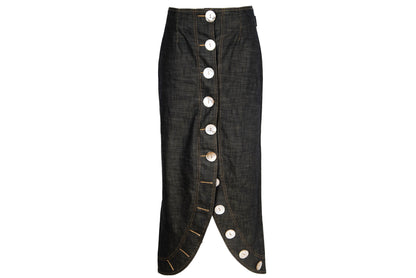Vintage French designer oversized button front asymmetrical denim skirt - Made in France