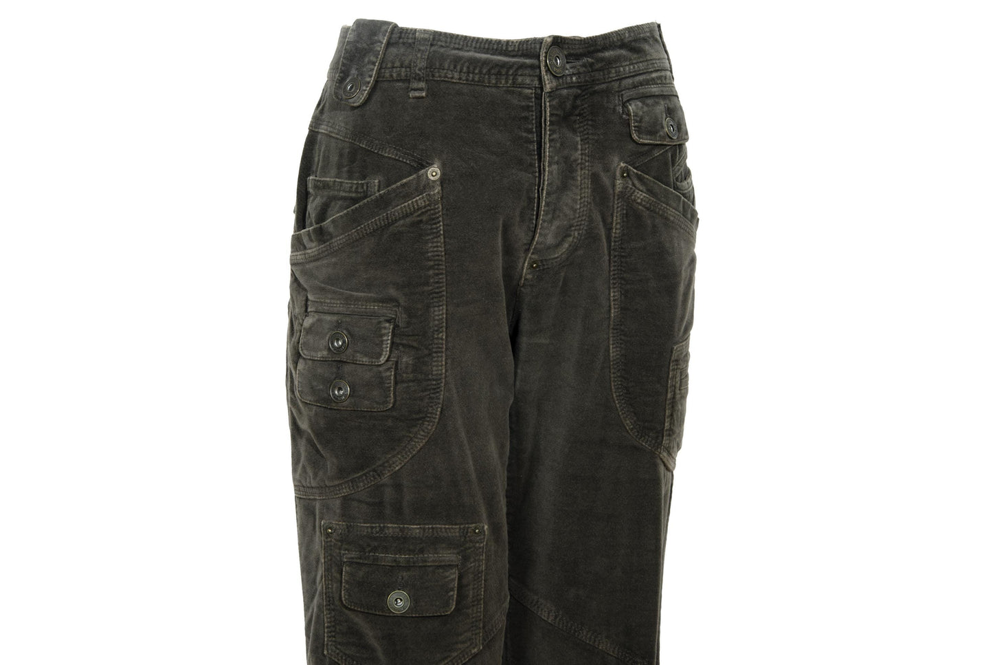 2000s Gaetano Navarra low waist military inspired multi pocket velvet cargo pants