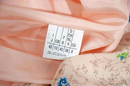 Vintage 100% silk pink floral print dress with blue rhinestones / Made in Italy