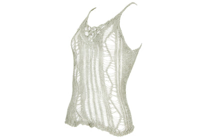 Vintage ladder knit sheer distressed net tank top