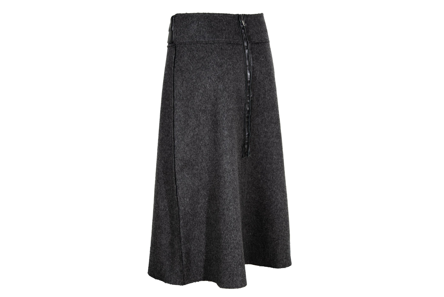 Vintage Collection Privée? gray wool skirt with oversized black leather belt - Made in Italy