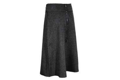 Vintage Collection Privée? gray wool skirt with oversized black leather belt - Made in Italy