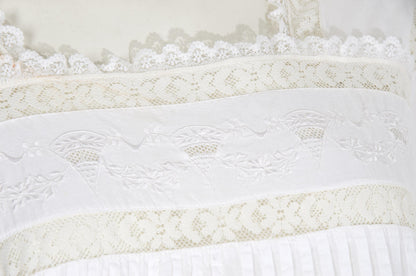 1970s Victorian revival square neck lace details white dress / Made in India