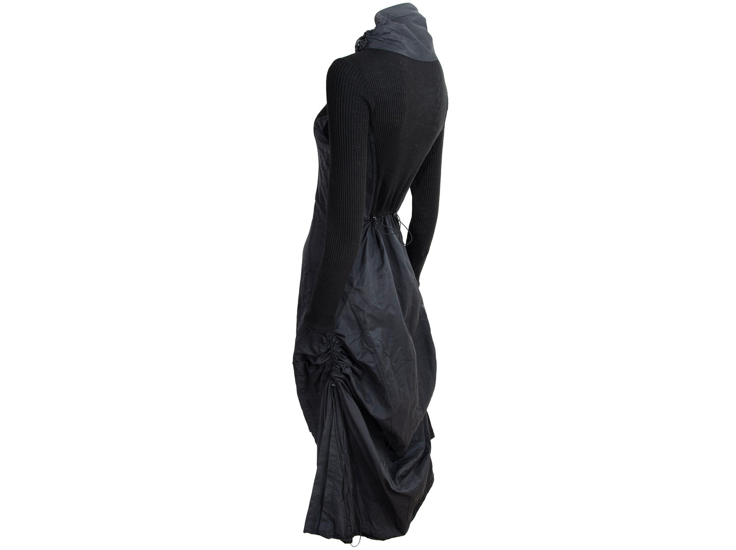 Vintage toggle drawstring asymmetrical technical nylon and rib knit parachute dress / Made in France