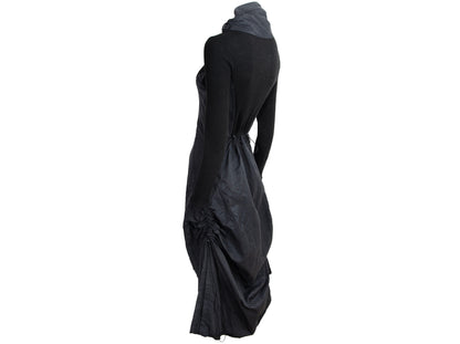 Vintage toggle drawstring asymmetrical technical nylon and rib knit parachute dress / Made in France
