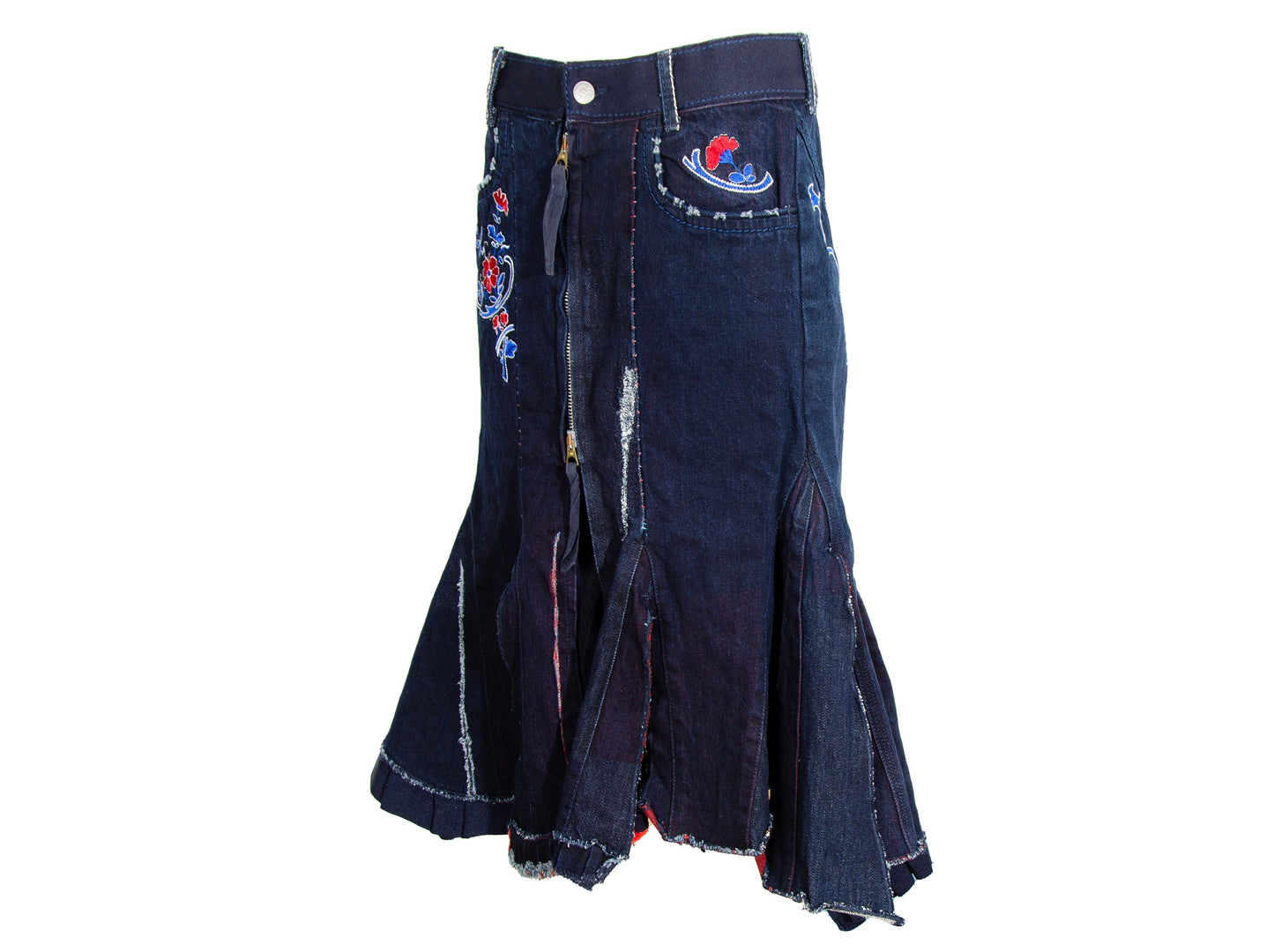 2000s Marithé + François girbaud zip front embroidered denim mermaid skirt