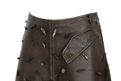 Vintage Collection Privée..? brown leather skirt with embellishments