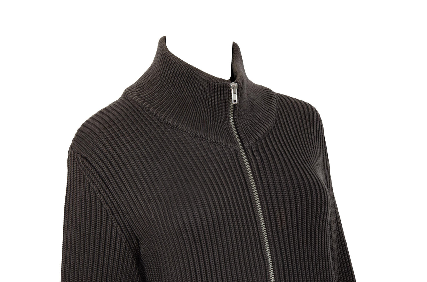 Vintage Martin Margiela 100% wool rib knit high collar zip front sweater