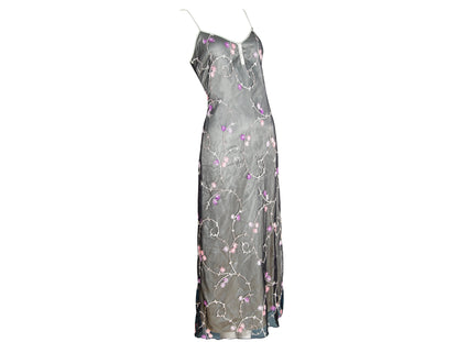 2000s Simultaneous embroidered tulle spaghetti straps maxi dress / Made in Italy