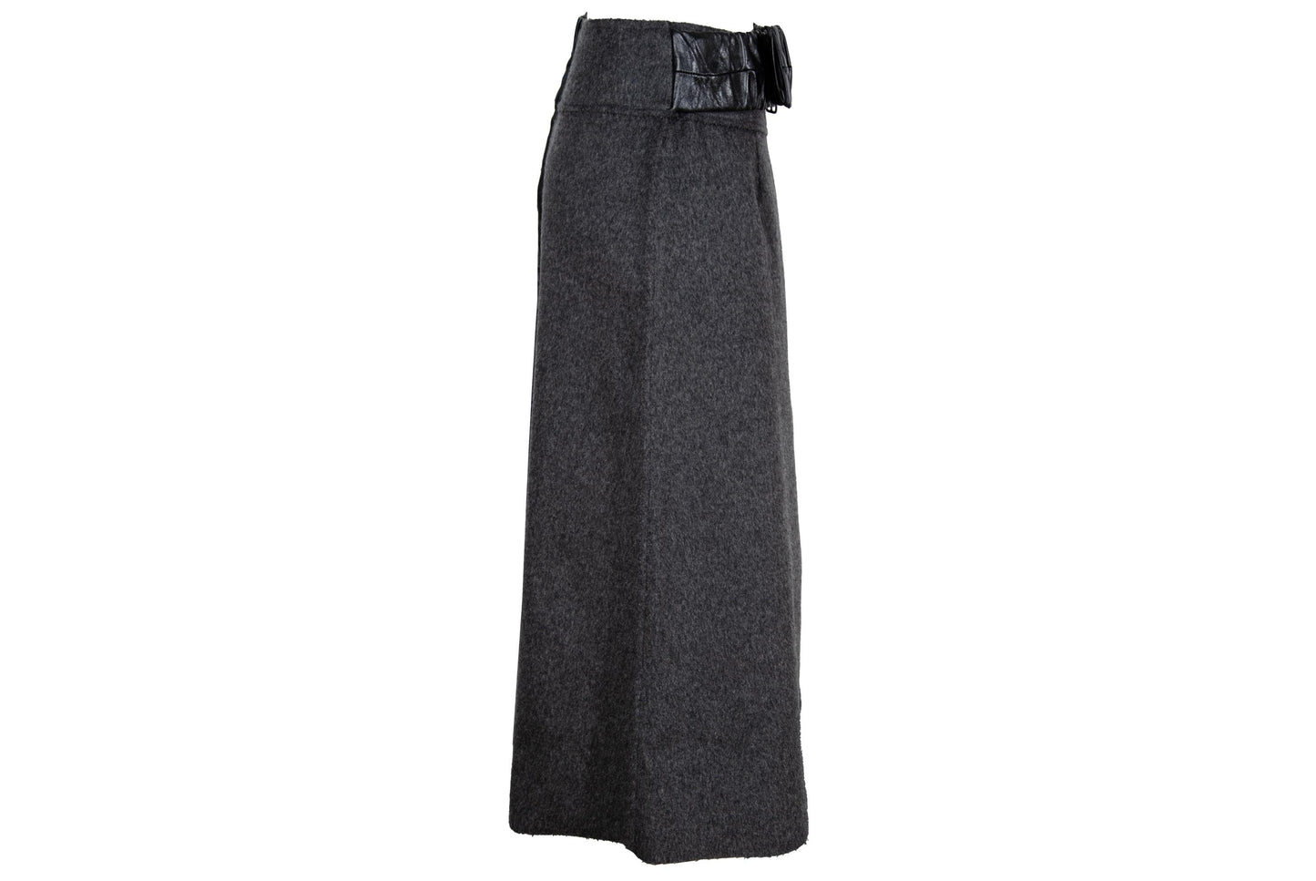 Vintage Collection Privée? gray wool skirt with oversized black leather belt - Made in Italy