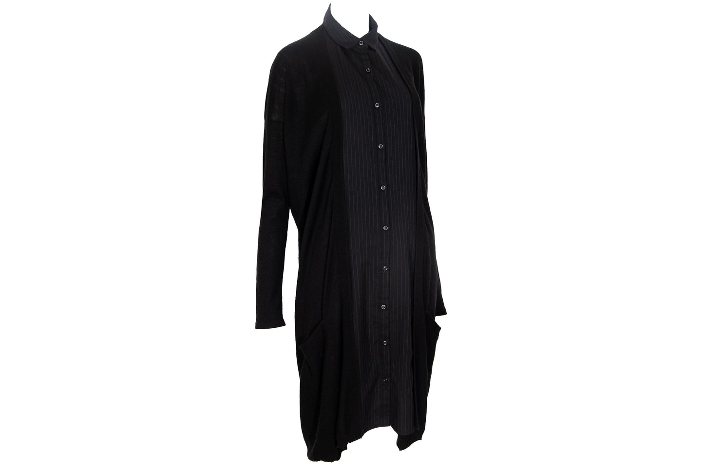 Vintage Atsuro Tayama layered wool knit dress with button up shirt insert