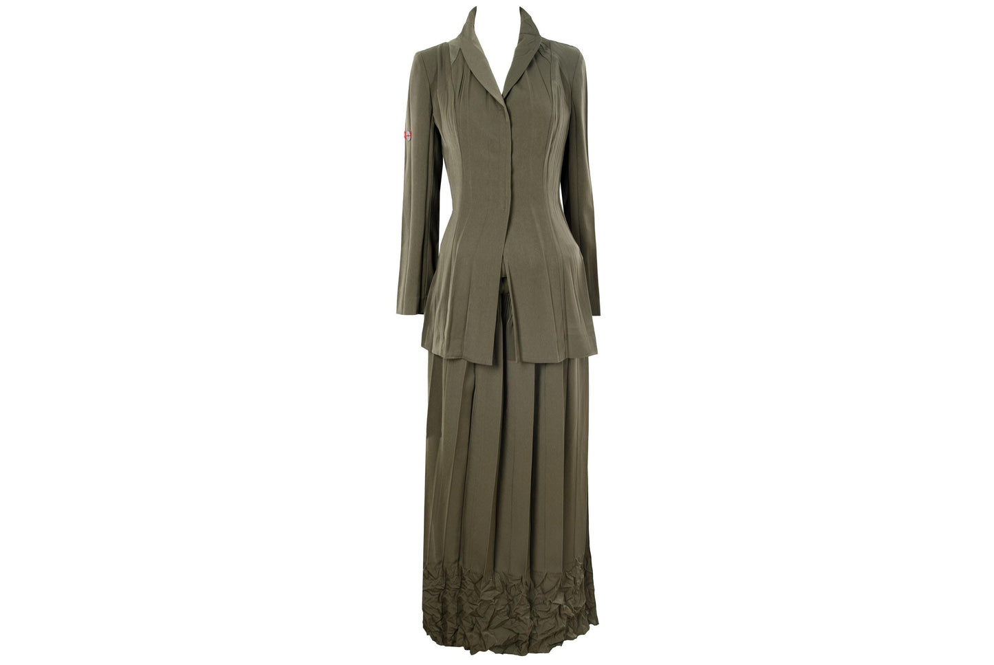 Vintage French brand permanent pleats army green two piece suit / Made in France