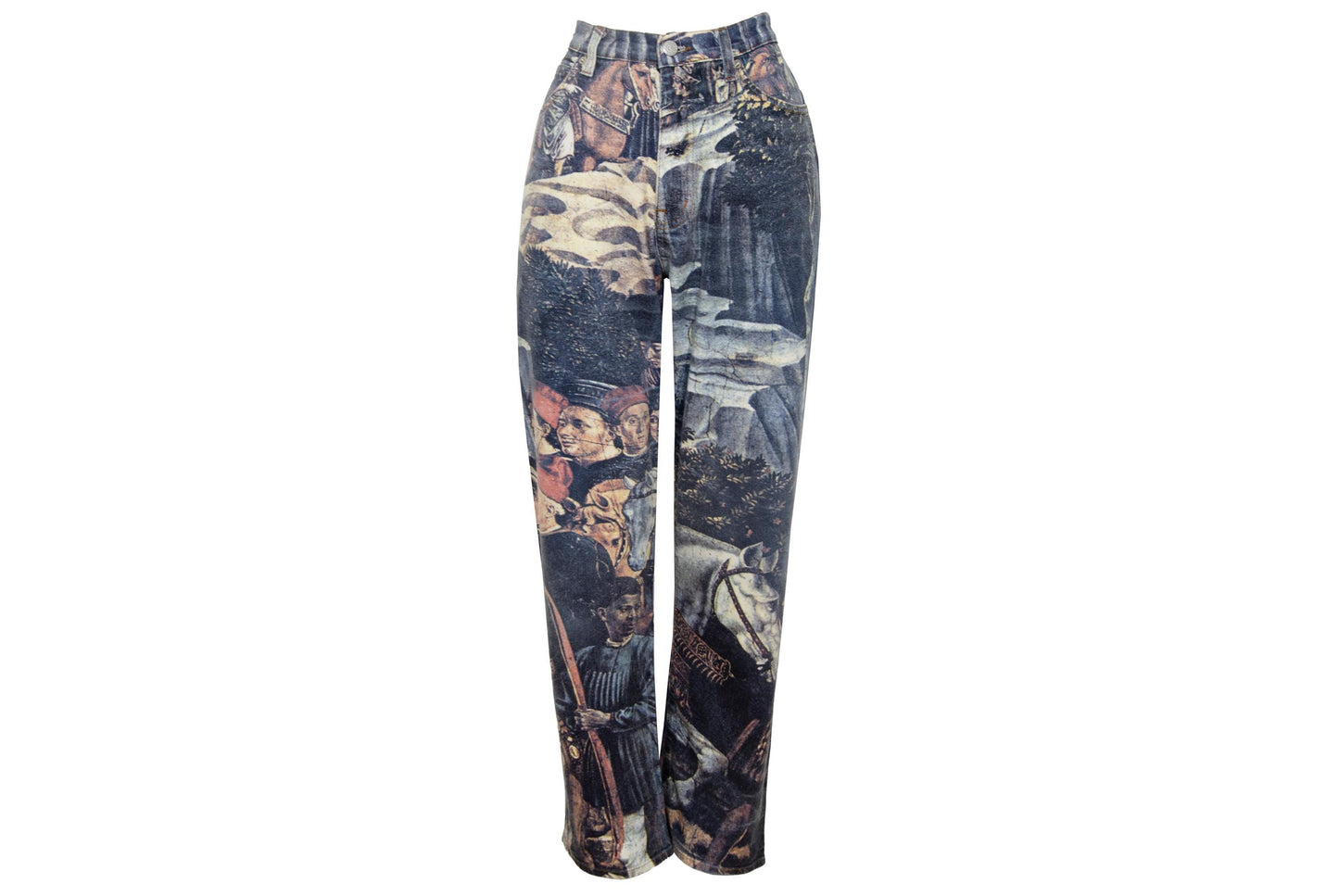1990s medieval print jeans / High waisted straight tapered leg jeans / W29