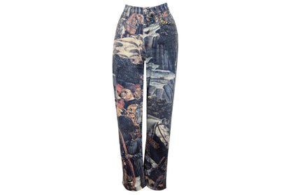 1990s medieval print jeans / High waisted straight tapered leg jeans / W29