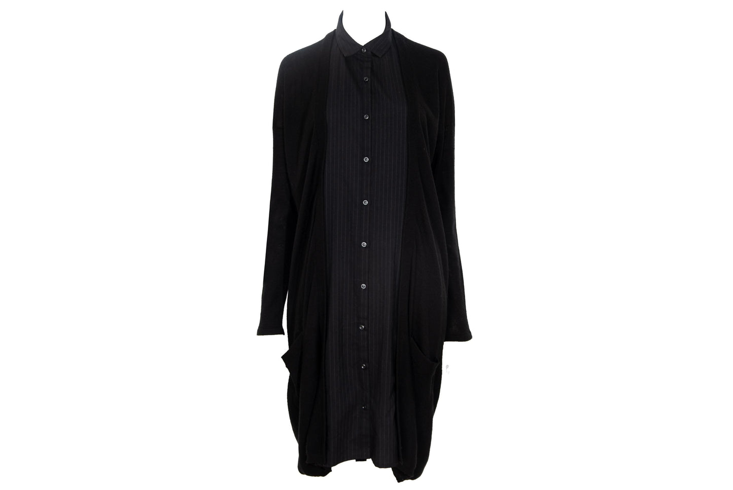 Vintage Atsuro Tayama layered wool knit dress with button up shirt insert