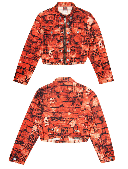 Jean Paul Gaultier "Fight Racism" red brick wall graffiti cropped jacket / Gaultier F/W 1997-1998 outerwear
