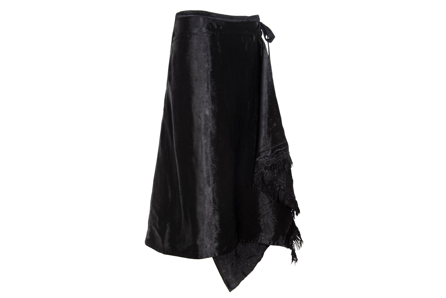 Marni black jacquard satin asymmetrical wrap skirt with fringe hem