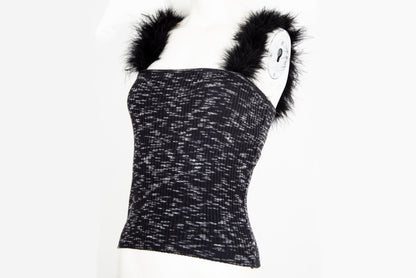 Vintage Amaya Arzuaga wool knit top with black feathers straps / Made in Spain