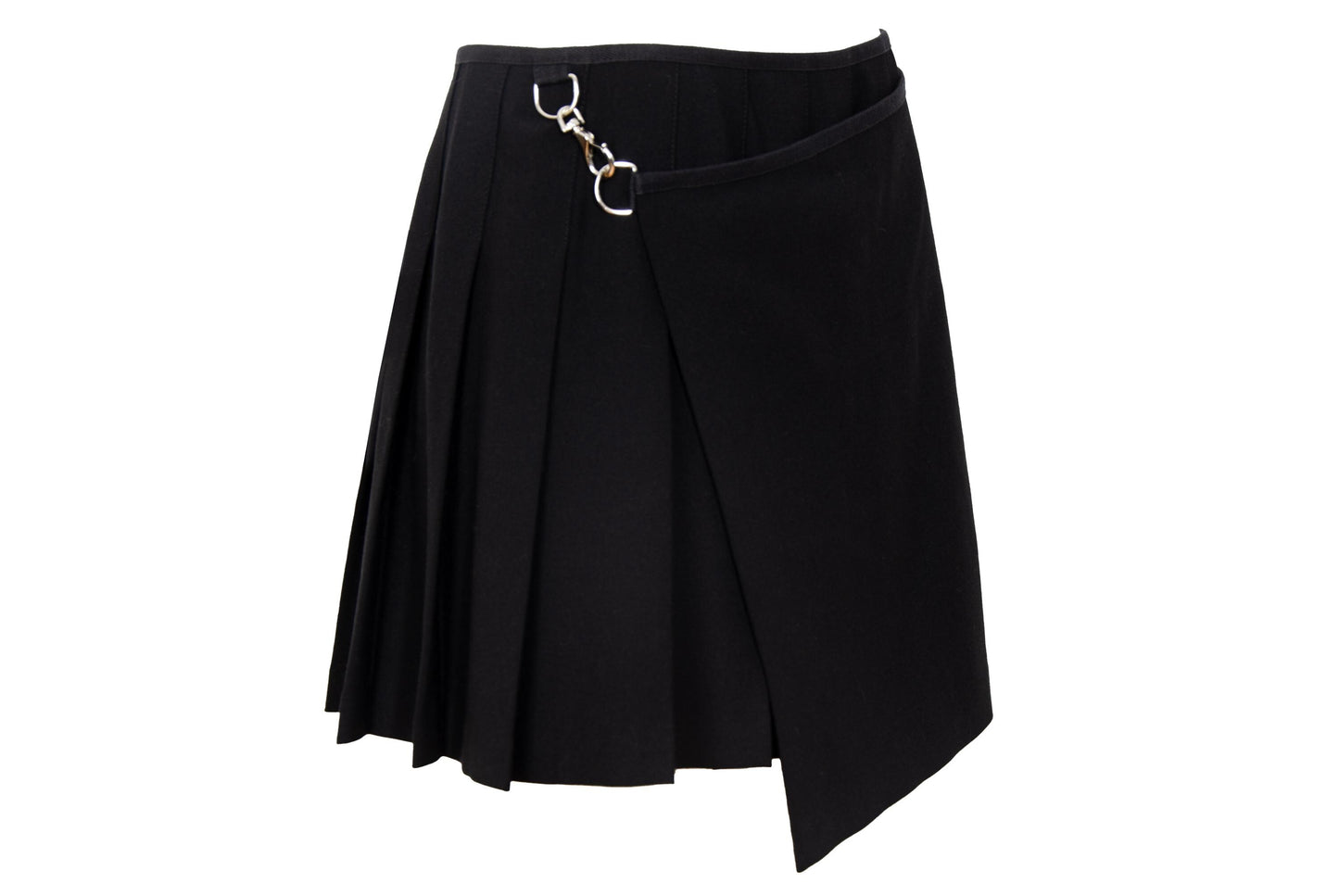 Vintage Simultaneous Asymmetric Pleated Wrap Skirt - Black Wool Blend - Size IT 44