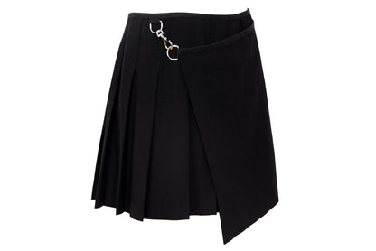Vintage Simultaneous Asymmetric Pleated Wrap Skirt - Black Wool Blend - Size IT 44