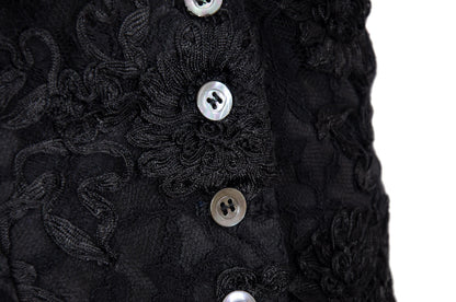 90s black floral lace leather back panel bustier / Made in Italy