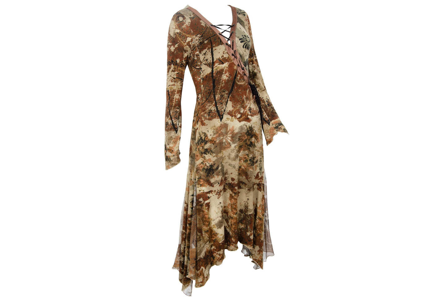 2000s Italian designer asymmetric lace-up corset neckline dress with silk details / Made in Italy