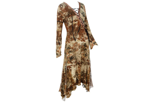 2000s Italian designer asymmetric lace-up corset neckline dress with silk details / Made in Italy