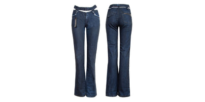 StyleLab Y2K Low Rise Flare Jeans with Cutout Waist