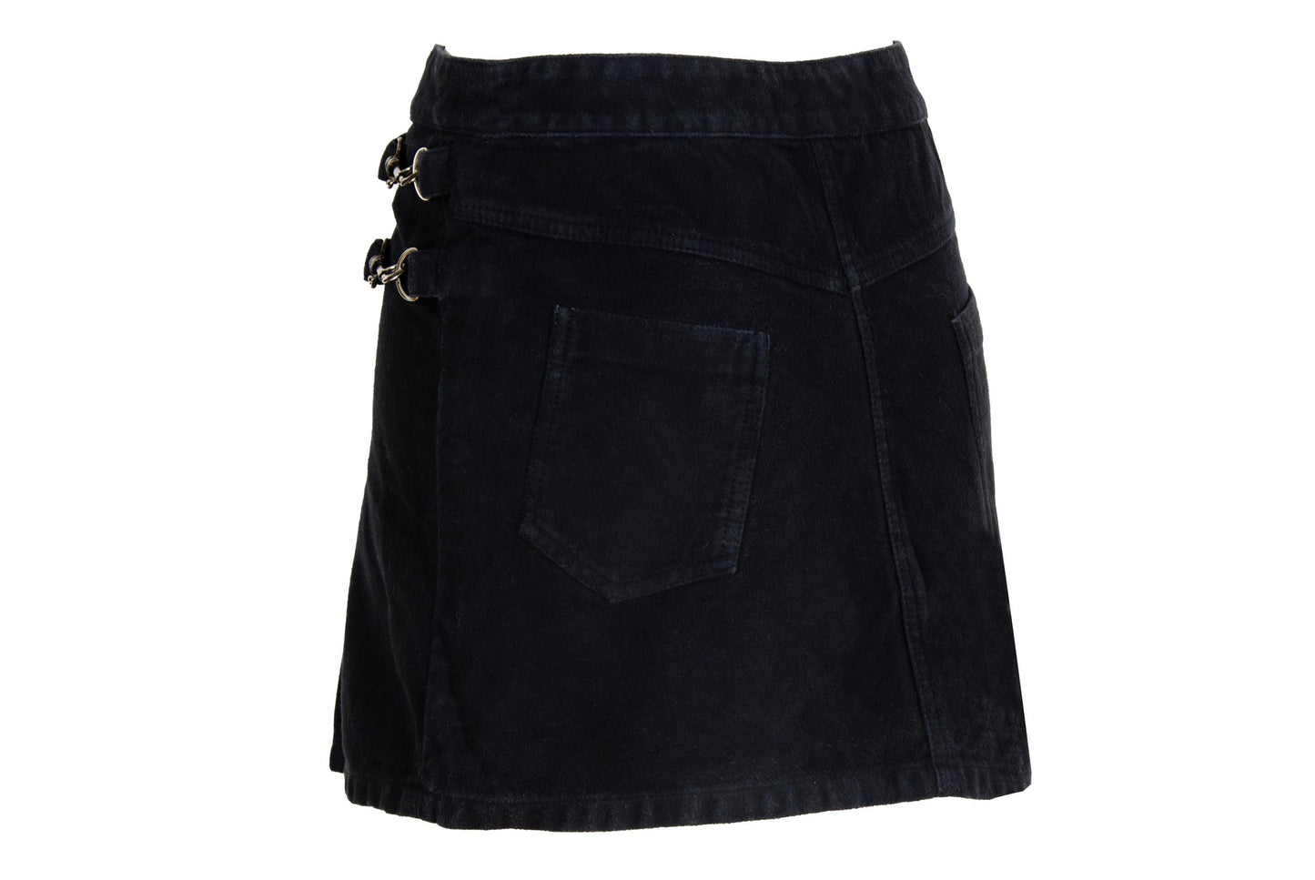 Vintage Gaetano Navarra black moleskin asymmetrical pleated mini skirt / Made in Italy