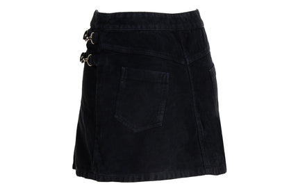 Vintage Gaetano Navarra black moleskin asymmetrical pleated mini skirt / Made in Italy