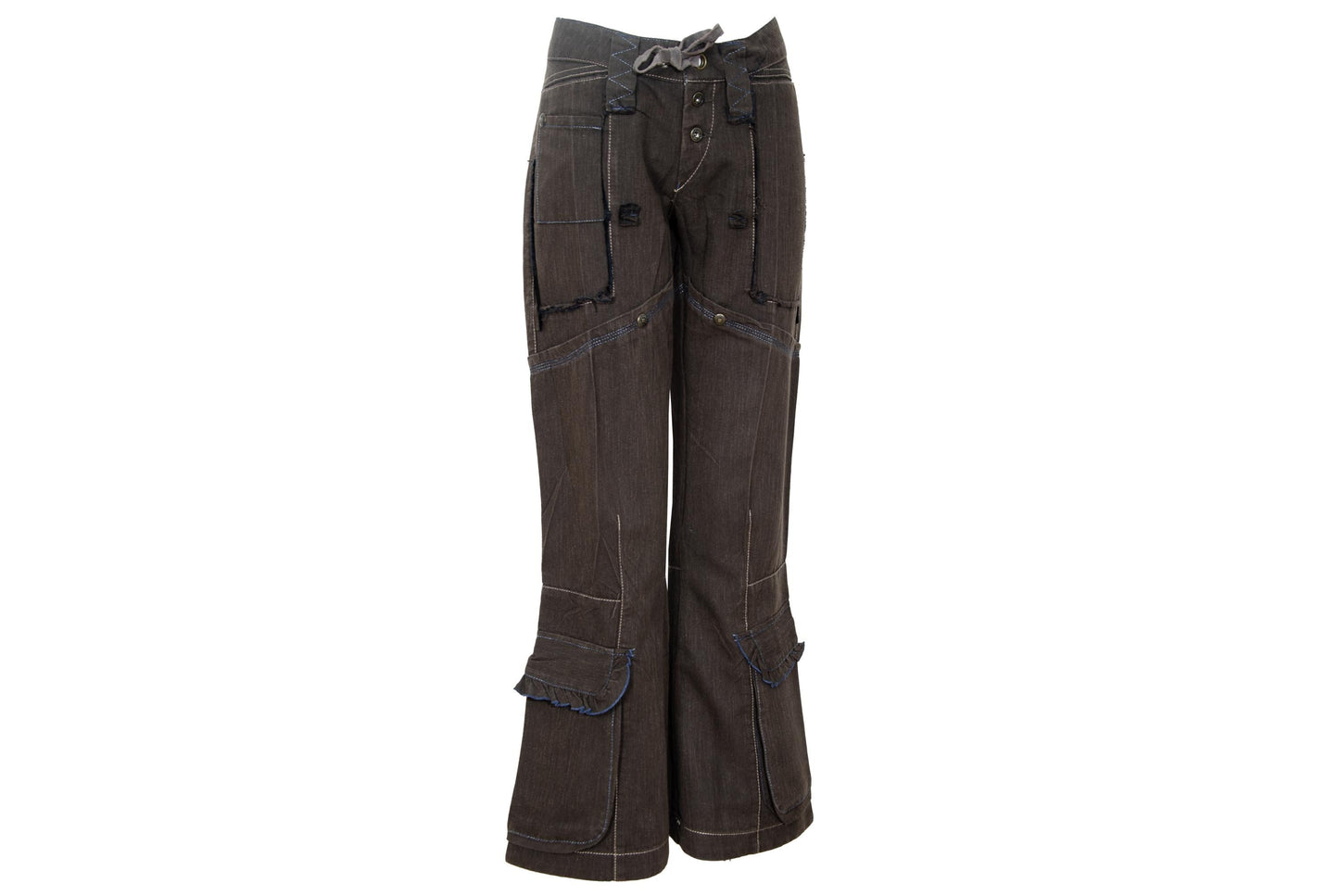 S/S 2003 Marithé + François Girbaud flared low waist brown cotton multi pocket pants