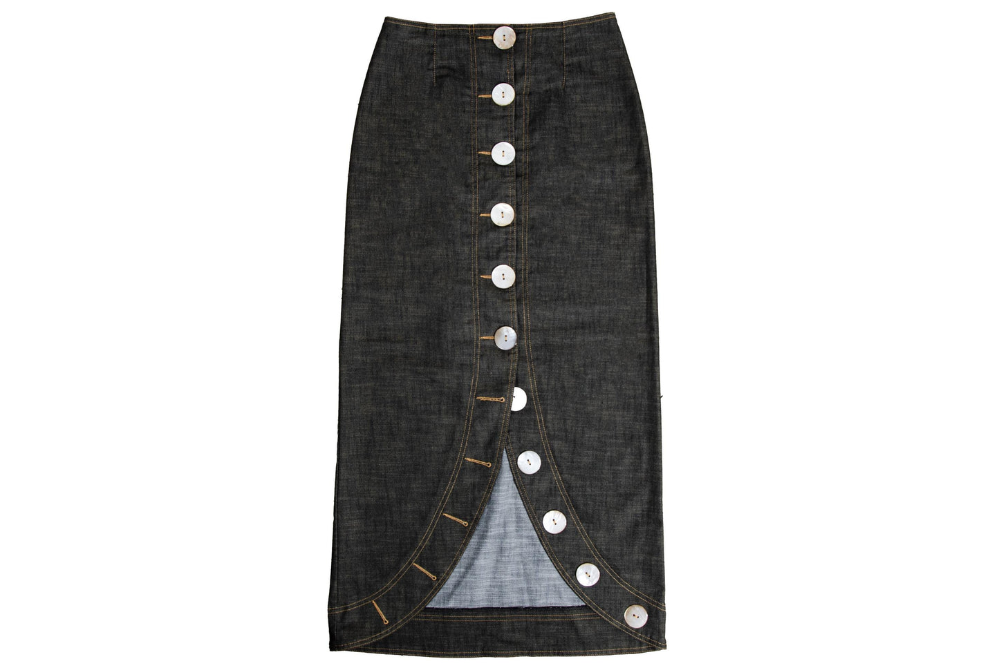 Vintage French designer oversized button front asymmetrical denim skirt - Made in France