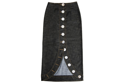 Vintage French designer oversized button front asymmetrical denim skirt - Made in France