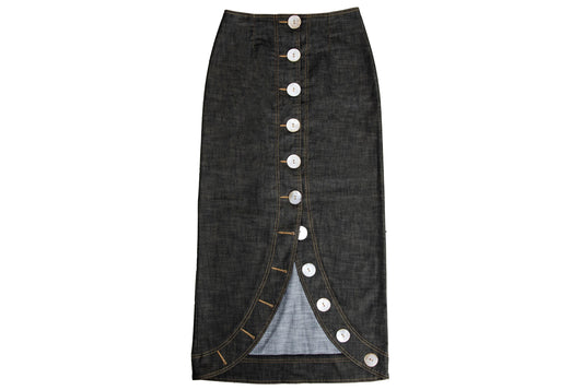 Vintage French designer oversized button front asymmetrical denim skirt - Made in France