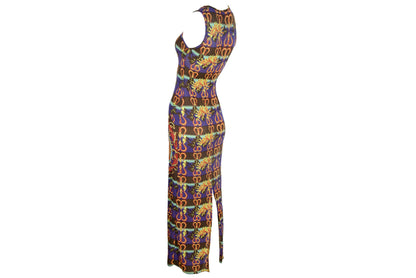 Vintage 90s Sleeveless Maxi Dress with Asian Inspired Print