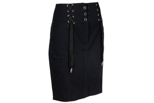 2000s Antonio Berardi black "corset" skirt / Tactical lace up front mini skirt / Made in Italy