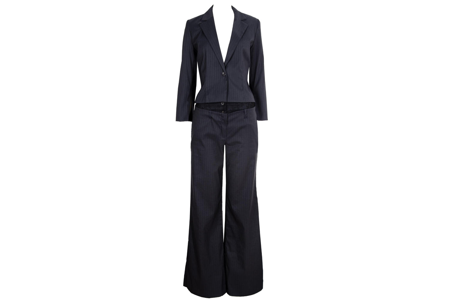 S/S 2002 Marcel Marongiu two piece suit with black lace details / Made in France