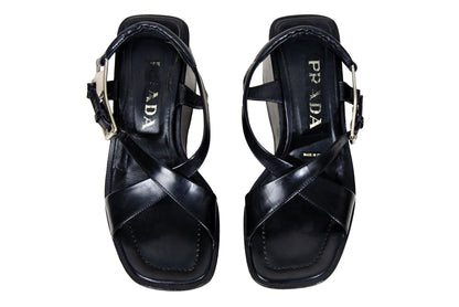 1999 Prada black leather platform sandals / Made in Italy