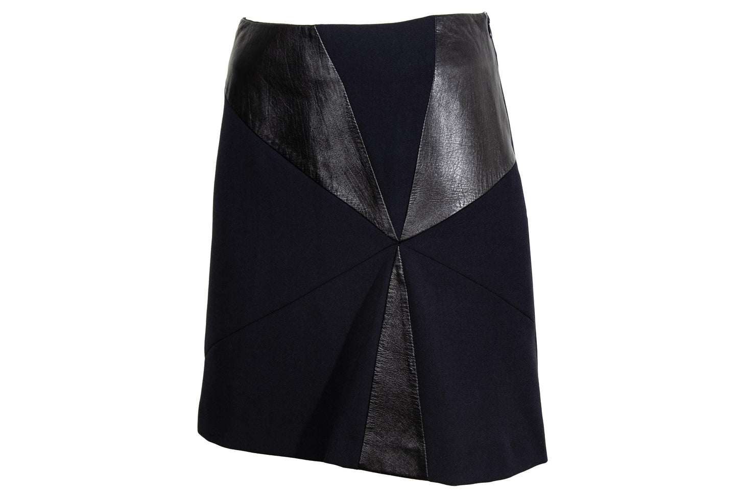 F/W 2001 Simultaneous avant garde black wool skirt with leather inserts / Made in Italy