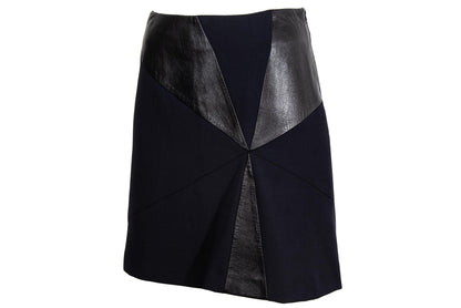 F/W 2001 Simultaneous avant garde black wool skirt with leather inserts / Made in Italy