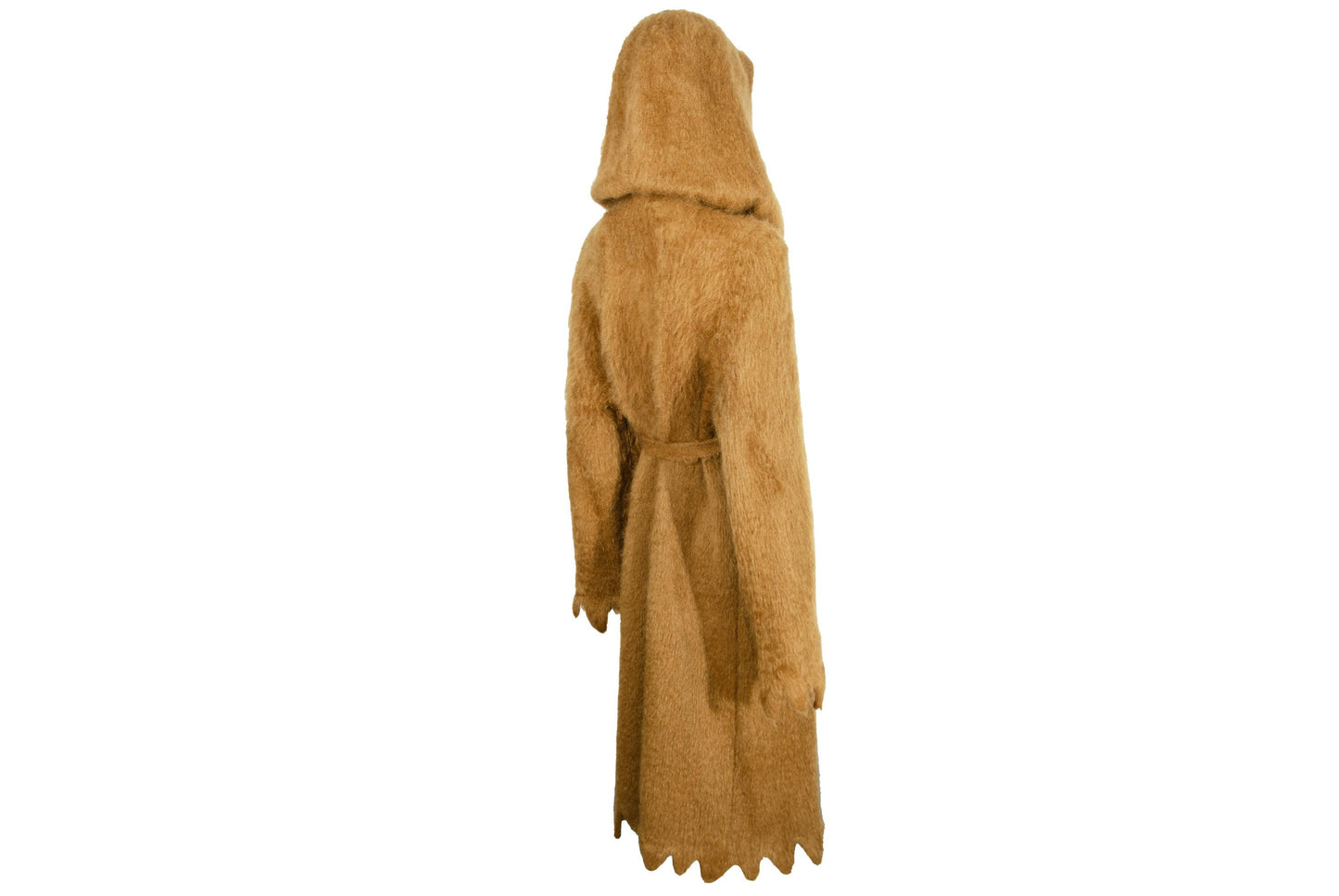 RARE 1970s Thierry Mugler fuzzy mohair wool scalloped hem hooded coat / Mugler mohair knit belted robe coat / Made in Italy