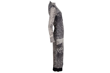 90s double layer mesh collage print long sleeves dress / Made in Italy
